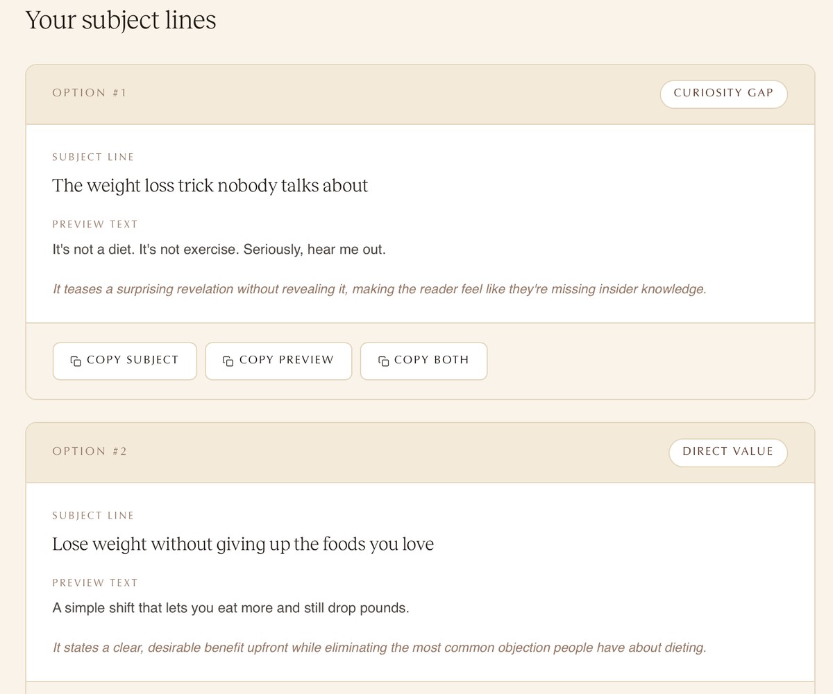 Email subject line output